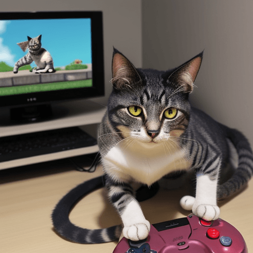 AI generated: cat play video game