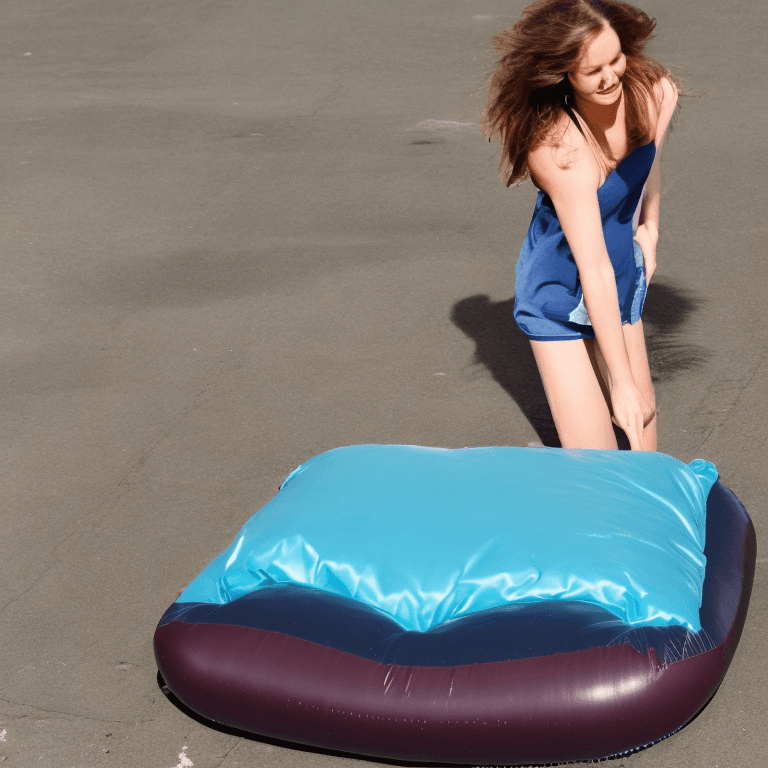 AI generated: woman humping the giant inflatable cushion 