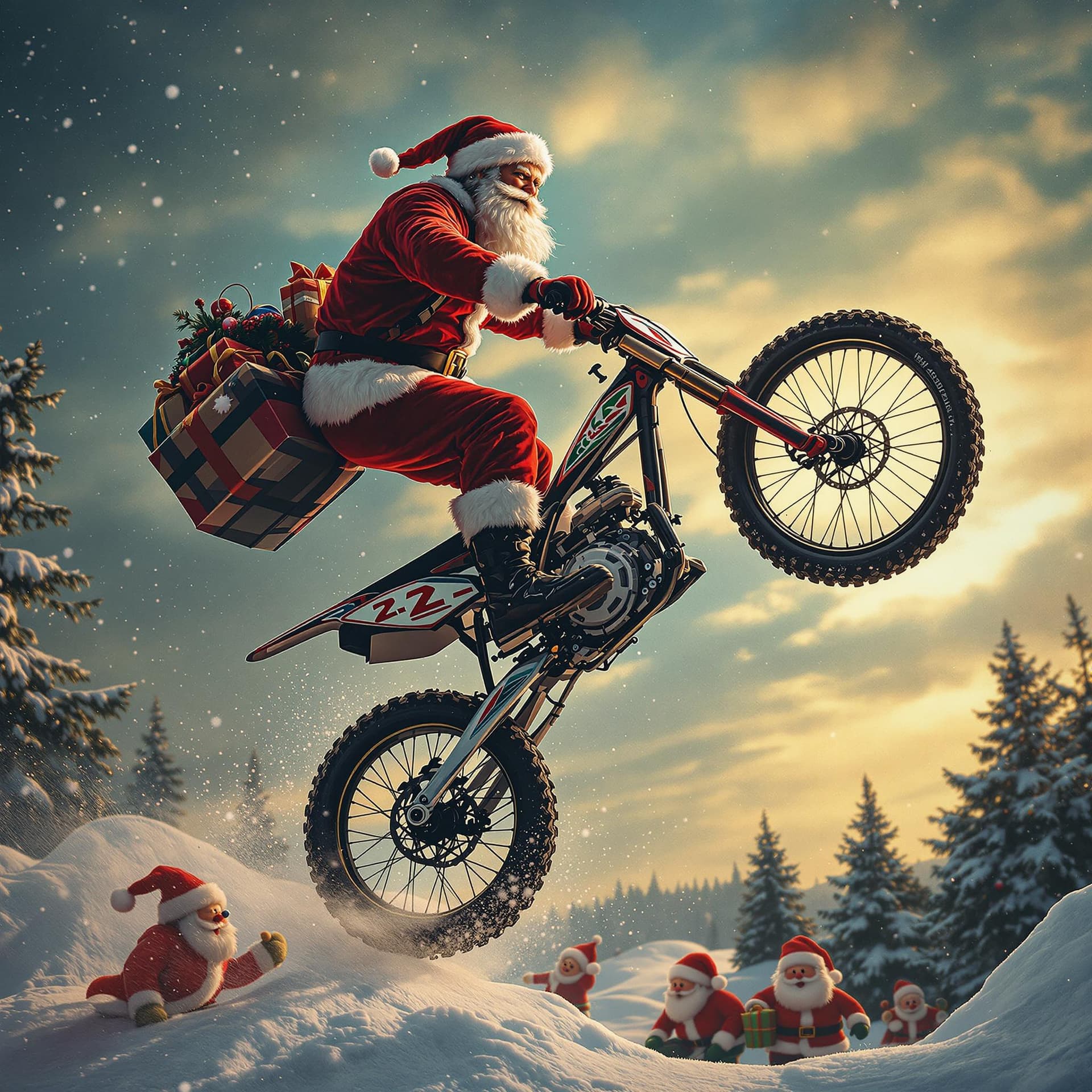 AI generated: bike Stunting Christmas Santa claus 

