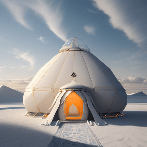 AI generated: Kazakh tradition yurt. image ultra HD. Yurt high-tech and futuristic parametric buildings. shape bui...