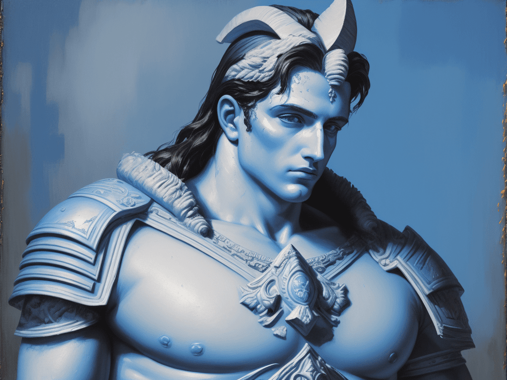 AI generated: the Ares, impasto technique, oil painting, contemporary era, primarily monochromatic with accents of...