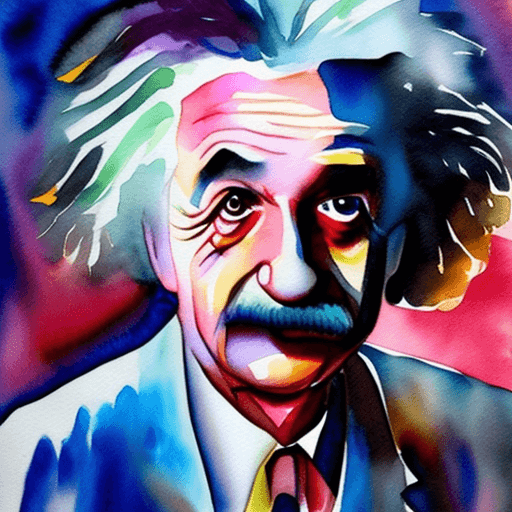 AI generated: Watercolor painting of albert einstein, dark background, dim backlight