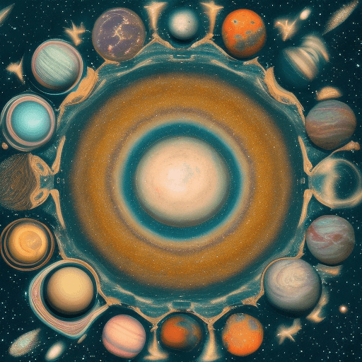 AI generated: pictures of a beautiful universe full of stars, galaxies, and colorful planets
, Wes Anderson style