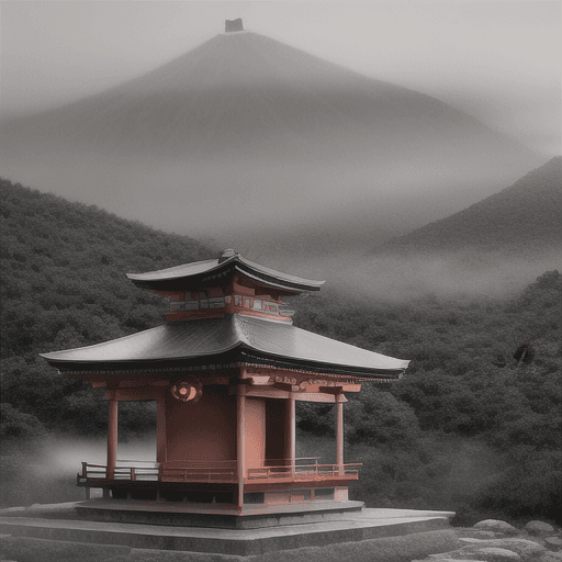 AI generated: japanese style shrine on top of a misty mountain, hyper realistic, 8K, ultra realism, cinematic ligh...