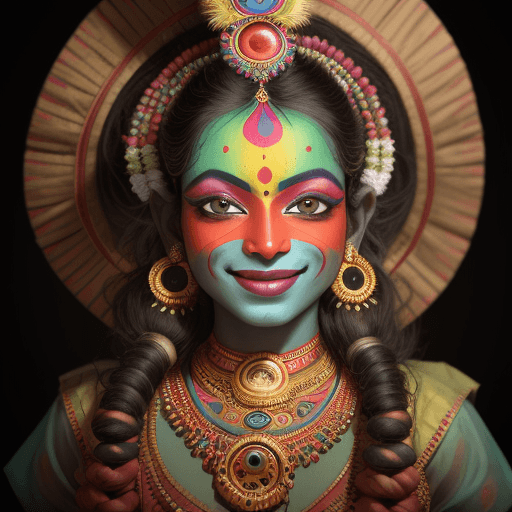 AI generated: a kathakali dancer from india with beautiful and vibrant colors makeup and expressive eyes, a soul-s...