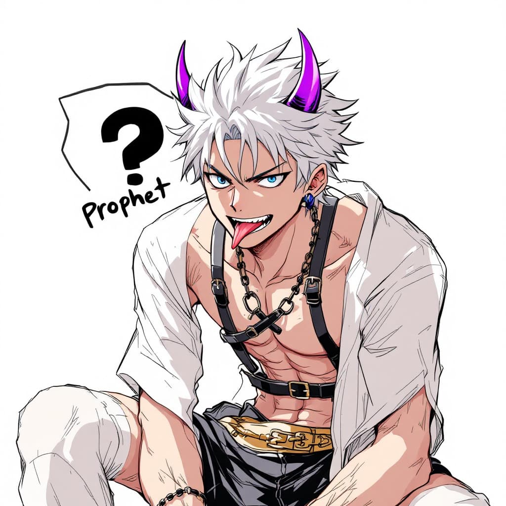 AI generated: white hair anime male with beautiful blue eyes wearing a harness and shorts. one piece art style. ro...