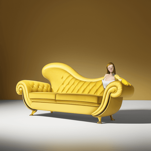 AI generated: pop art furniture design, curved banana cluster form, ergonomic seating, golden yellow velvet, premi...