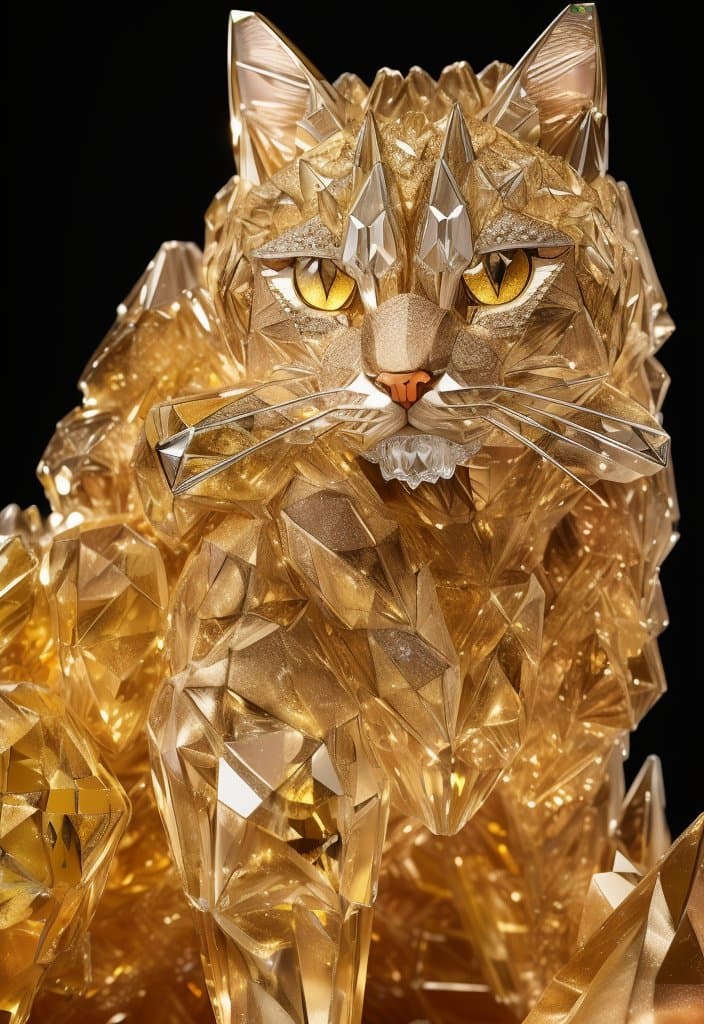 AI generated: a close up of a cat (made from a many cristal fragmrnts:1.2), (crystal cubism:1.2), with yellow eyes...