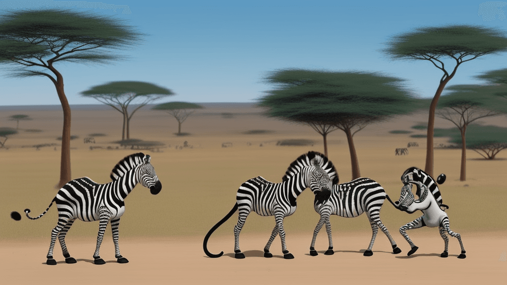 AI generated: lots of cartoon animals, monkeys and zebras in the african safari, in the style of animated gifs, co...