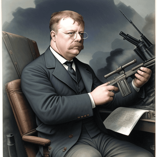 AI generated: President Theodore Roosevelt, firing a machine gun