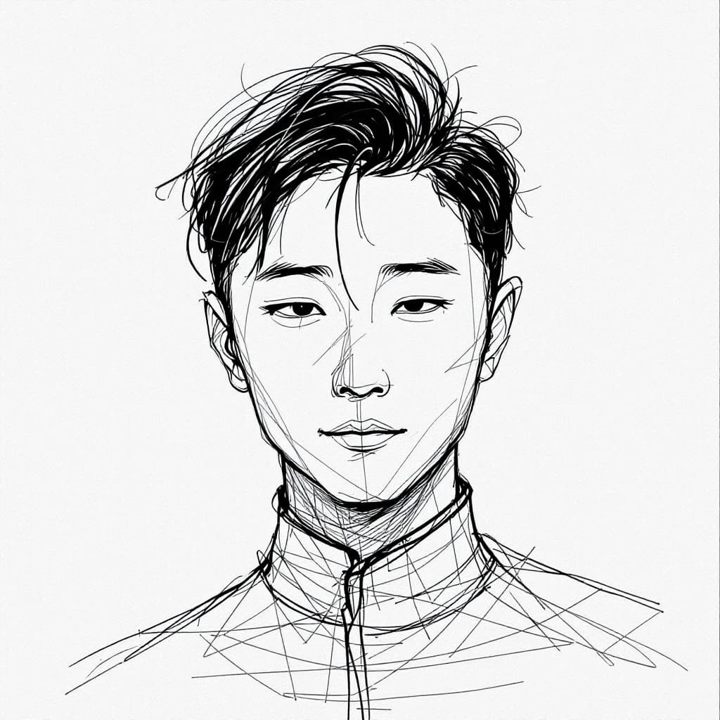 AI generated: A minimalist sketch of a chines man, delicate, very basic line drawing, minimal, abstract --chaos 25...