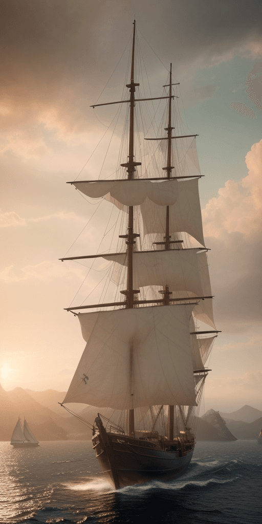 AI generated: Photo of a ultra realistic sailing ship, dramatic light, pale sunrise, cinematic lighting, battered,...