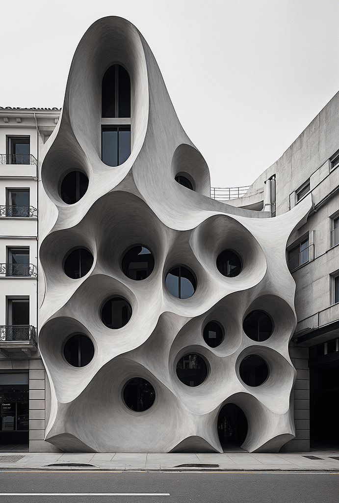 AI generated: cinematic, canon EOS 5d, minimalistic retail shop facede design, monochromatic color on facade walls...