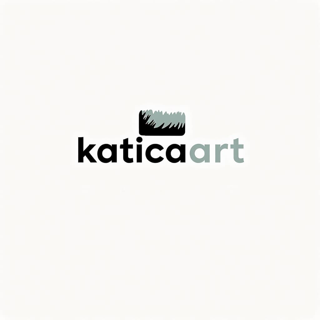 AI generated: Create a logo for a paint artist whose name is katicaart. The logo should have a light green backgro...