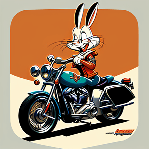 AI generated: Bugs Bunny with harley davidson jacket, vintage graphics, digital animation, only Bugs Bunny in the ...