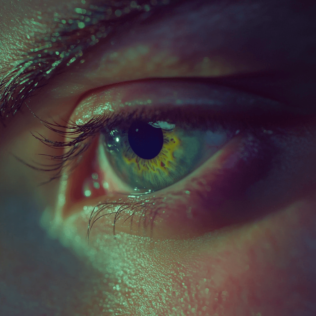 AI generated: Macro photography of a super detailed green eye, cinematic film still, on the pupil you can see a a ...