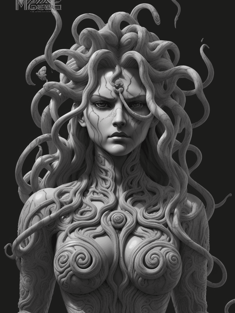 AI generated: medusa, highly detailed, symmetrical long head, smooth marble surfaces, detailed ink illustration, r...