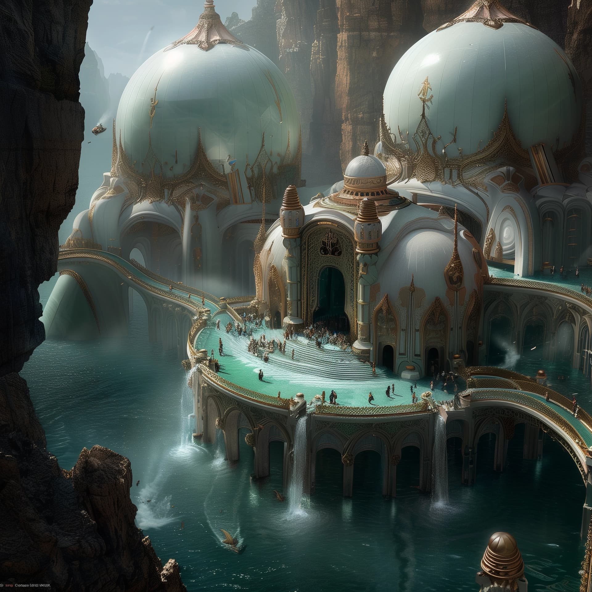 AI generated: Magnificent view of the Atlantean main city bustling with activity --personalize nwnd4j3 --stylize 6...