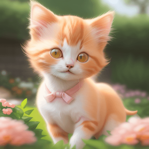 AI generated: picture of a female minuet kitten, with lighter ginger mixed white color, happy and curious face, am...
