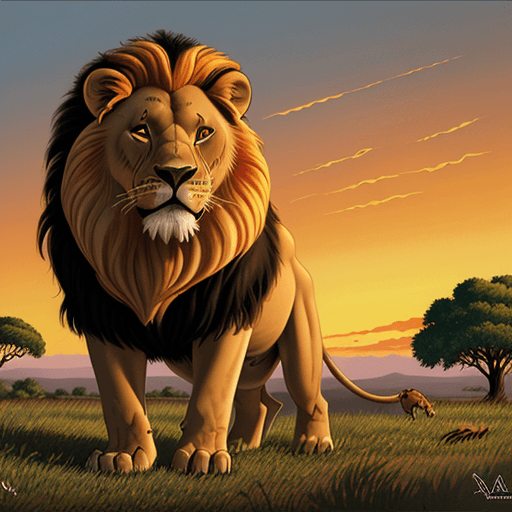 AI generated: Fearless lion, composing a symphony, of the savannah, with majestic mane and powerful roar, by Pixar...