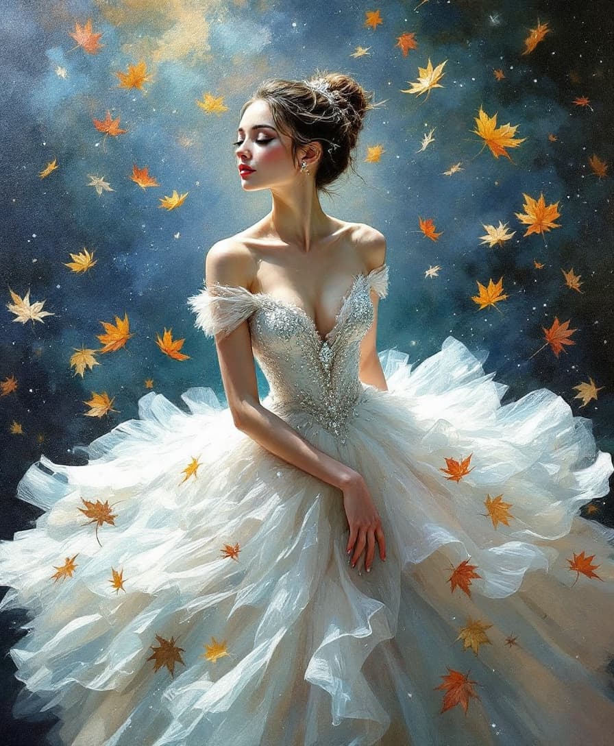 AI generated: A mesmerizing impasto oil painting in the style of Monet, portraying a graceful ballerina with a vio...
