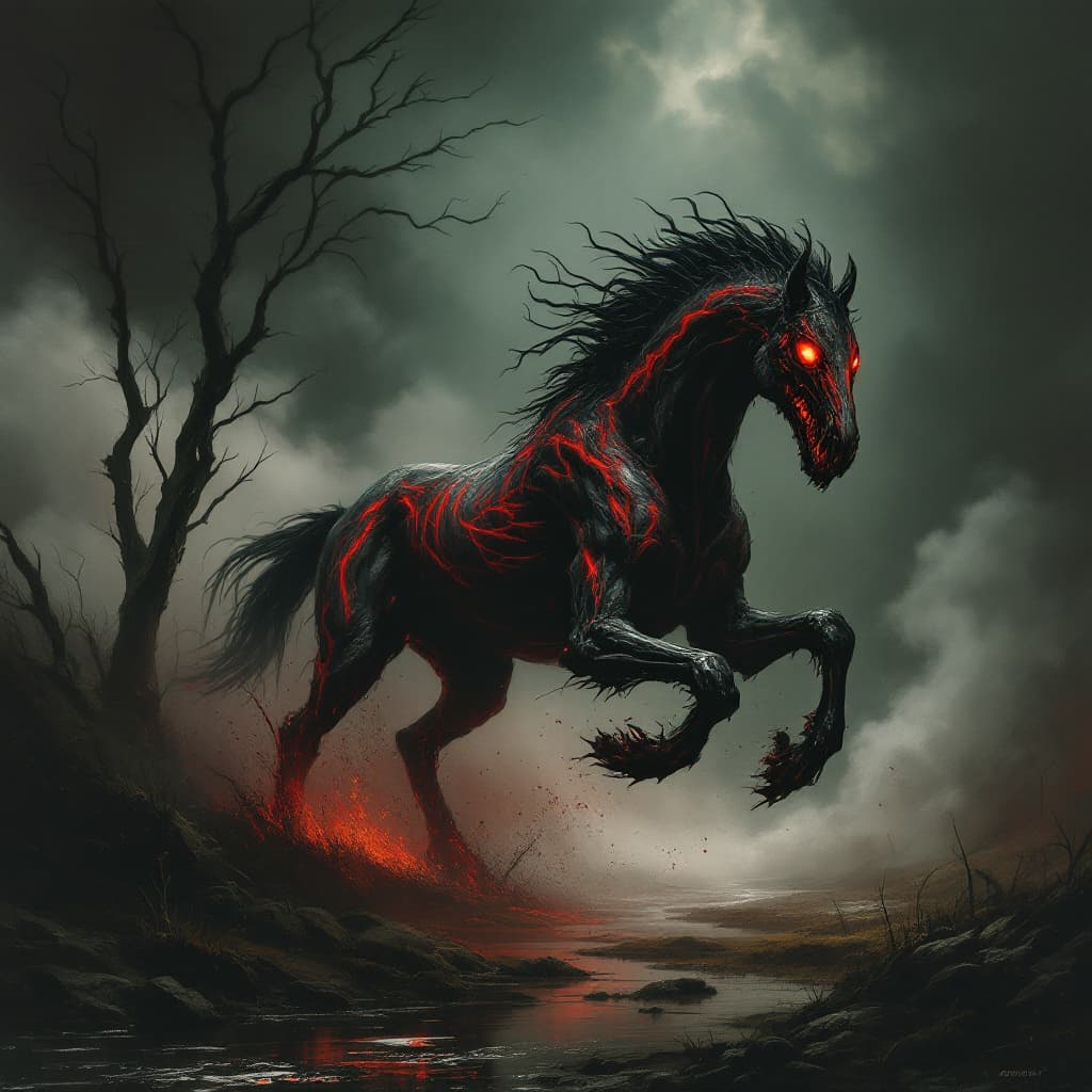 AI generated: Nuckelavee
“A terrifying Nuckelavee galloping across a desolate moor, skinless horse-man hybrid with...