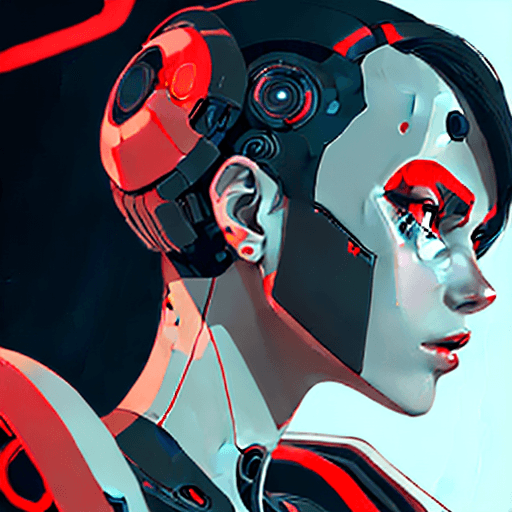 AI generated: A beautiful woman with robotic features as a closeup shot of the face and neck, with circuitry on he...