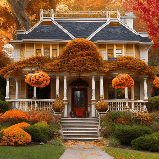 AI generated: A charming Victorian-style house with intricate architectural details, surrounded by vibrant autumn ...