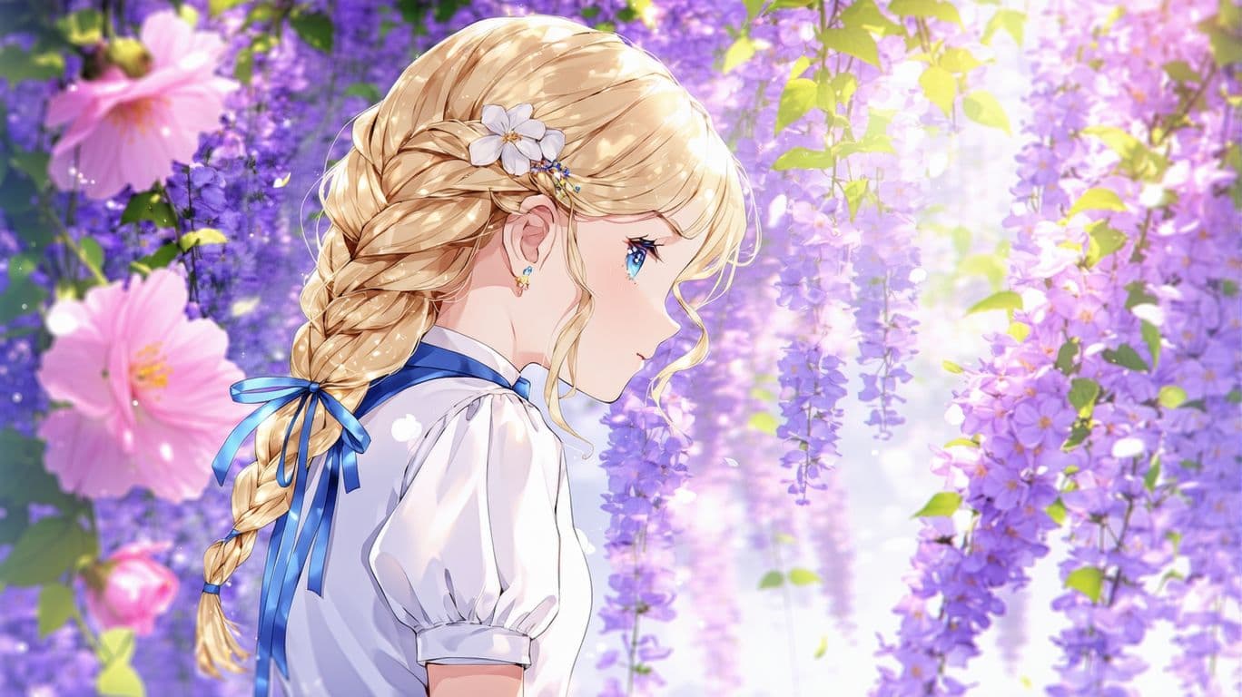AI generated: The image is an illustration of a young girl with blonde hair and blue eyes. She is wearing a white ...