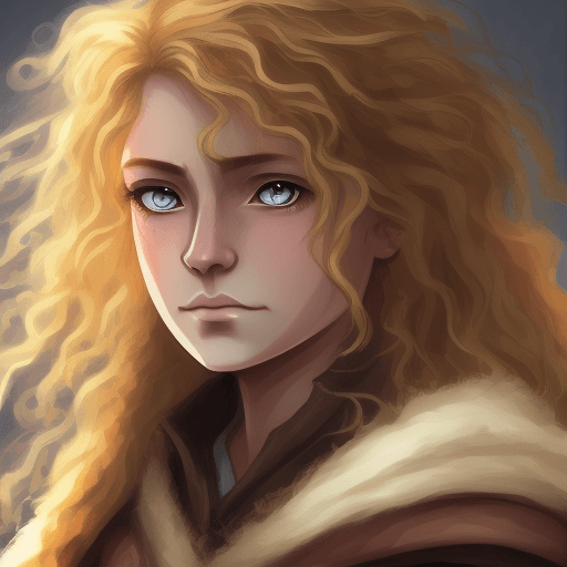 AI generated: A fantasy Anime style painting portrait poster of female hobbit art character with curly blond messy...