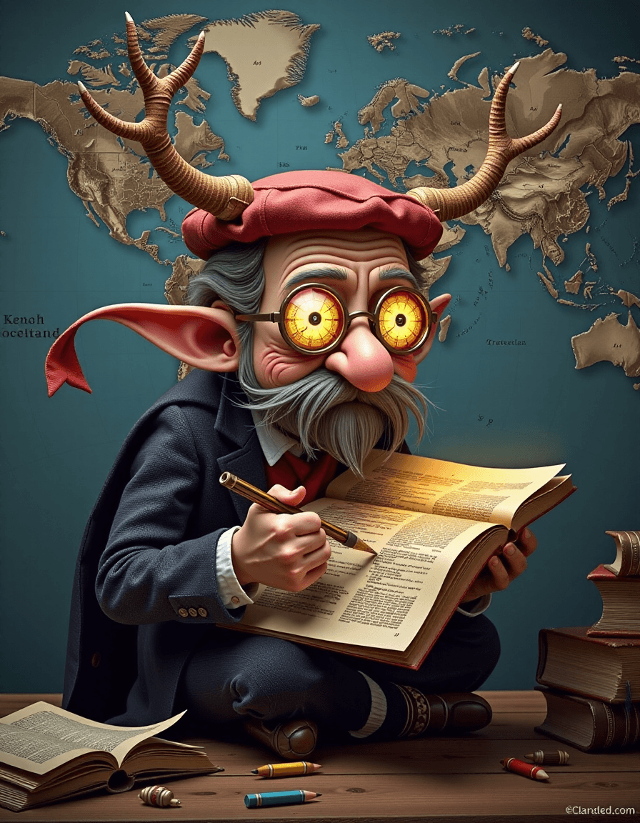 AI generated: Surreal Character: A scholar whose body is made of ancient, stacked books, their "eyes" glowing book...