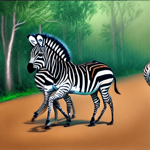 AI generated: 
Two zebras crossing a zebra crossing

Studio ghilbi, pastel, forest, HD

