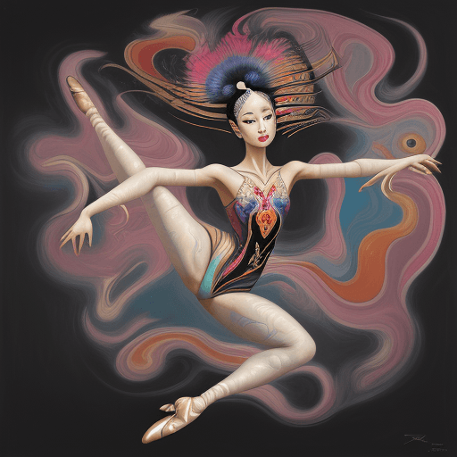 AI generated: surrealist painting of an Asian female ballet dancer, in the style of Salvador Dali, psychedelic, su...