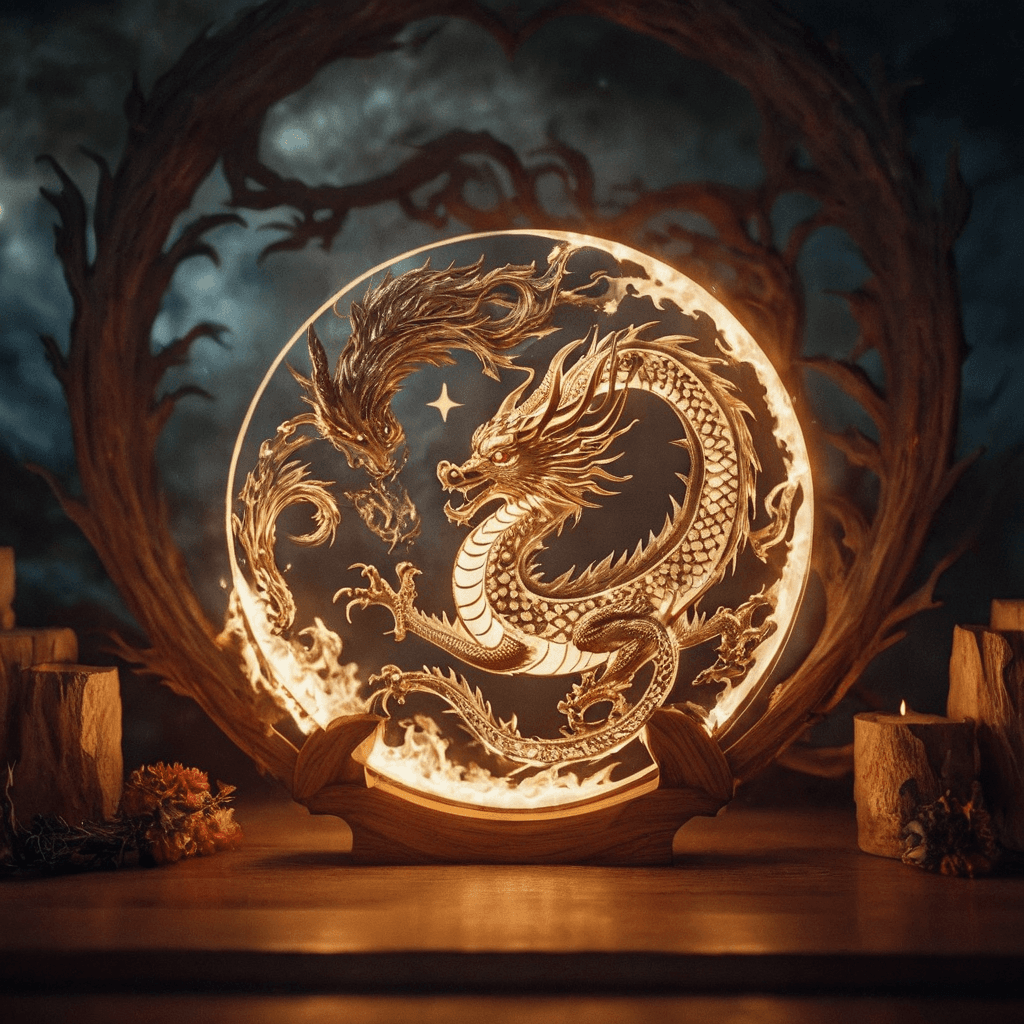 AI generated: fire element Dragon, New lunar year, cinematic 4k, wooden dragon, wood element,  concept art, digita...