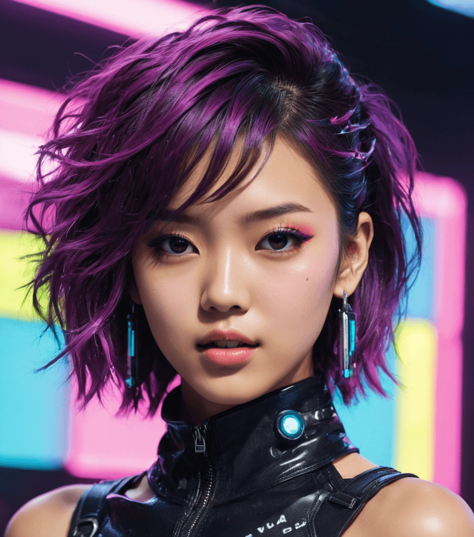 AI generated: neonpunk style {20-year-old Japanese pop idol, on stage, lively dance, singing, cute appearance, ene...
