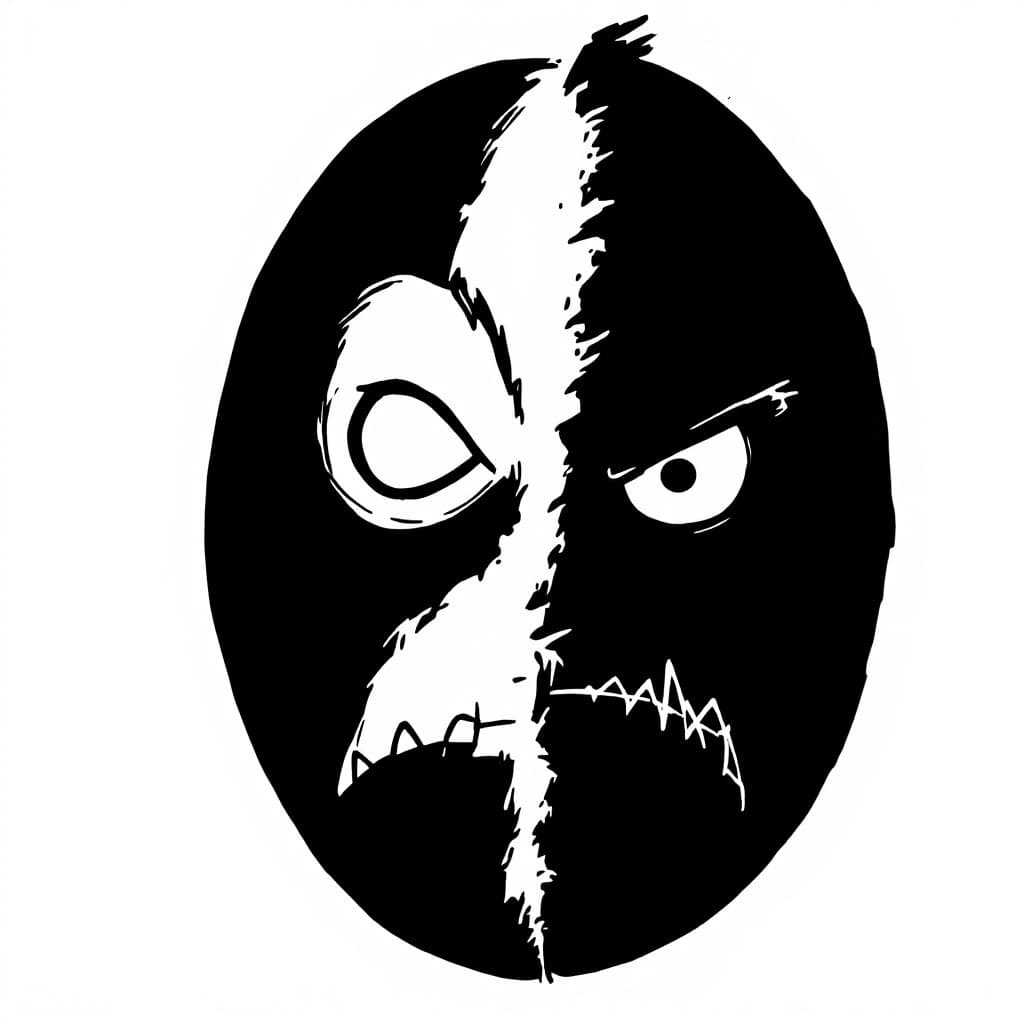 AI generated: Draw an oval with black perimeter on a white background. The inside of the figure should be split in...