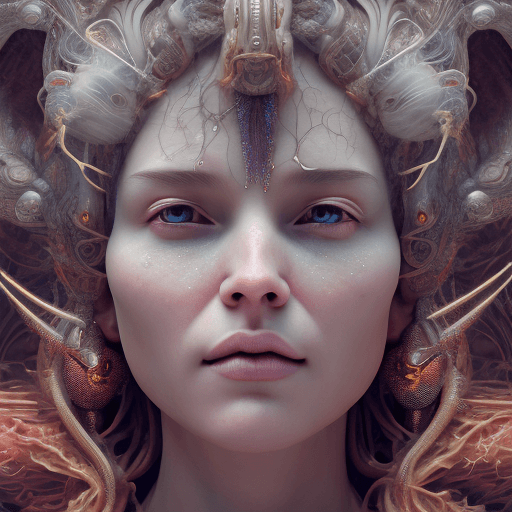 AI generated: Goddess close-up portrait ribcagel. jellyfish phoenix head, very sad, big ayes, tears,artwork. cinem...
