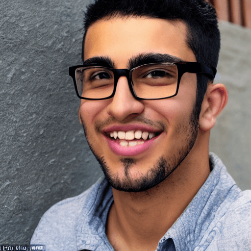 AI generated: youthful male , square face , square glasses , nerd, very short  hair, Cesar cut , middle eastern, s...