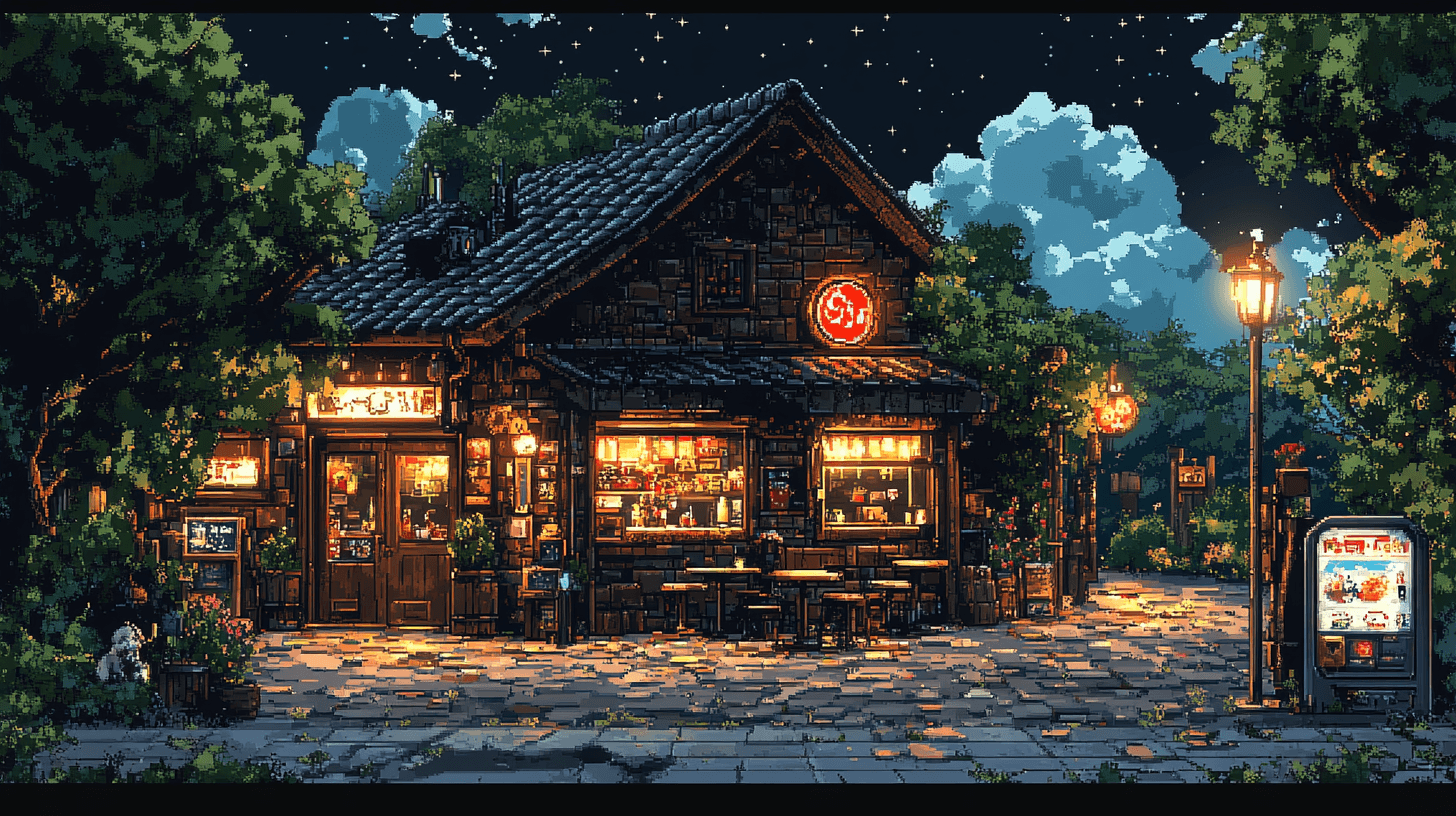 AI generated: pixel art nintendo mtm for xbox live 2. The restaurant,in the style of cute and colorful, fairy tale...