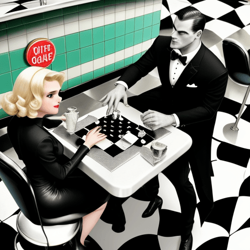 AI generated: frog, in black suit, serving. a top half goat, bottom half mermaid sitting in a dining table. in a r...