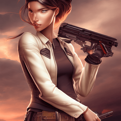 AI generated: an image of an animation character holding a gun, in the style of womancore, comic art, realistic oi...