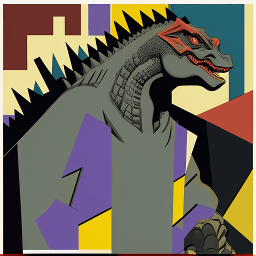AI generated: Godzilla in Georges Braque cubist style painting
