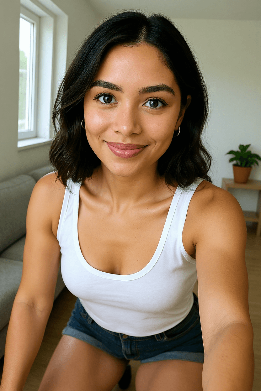 AI generated: A woman crawls towards the camera, her confident and playful demeanor radiating through every detail...