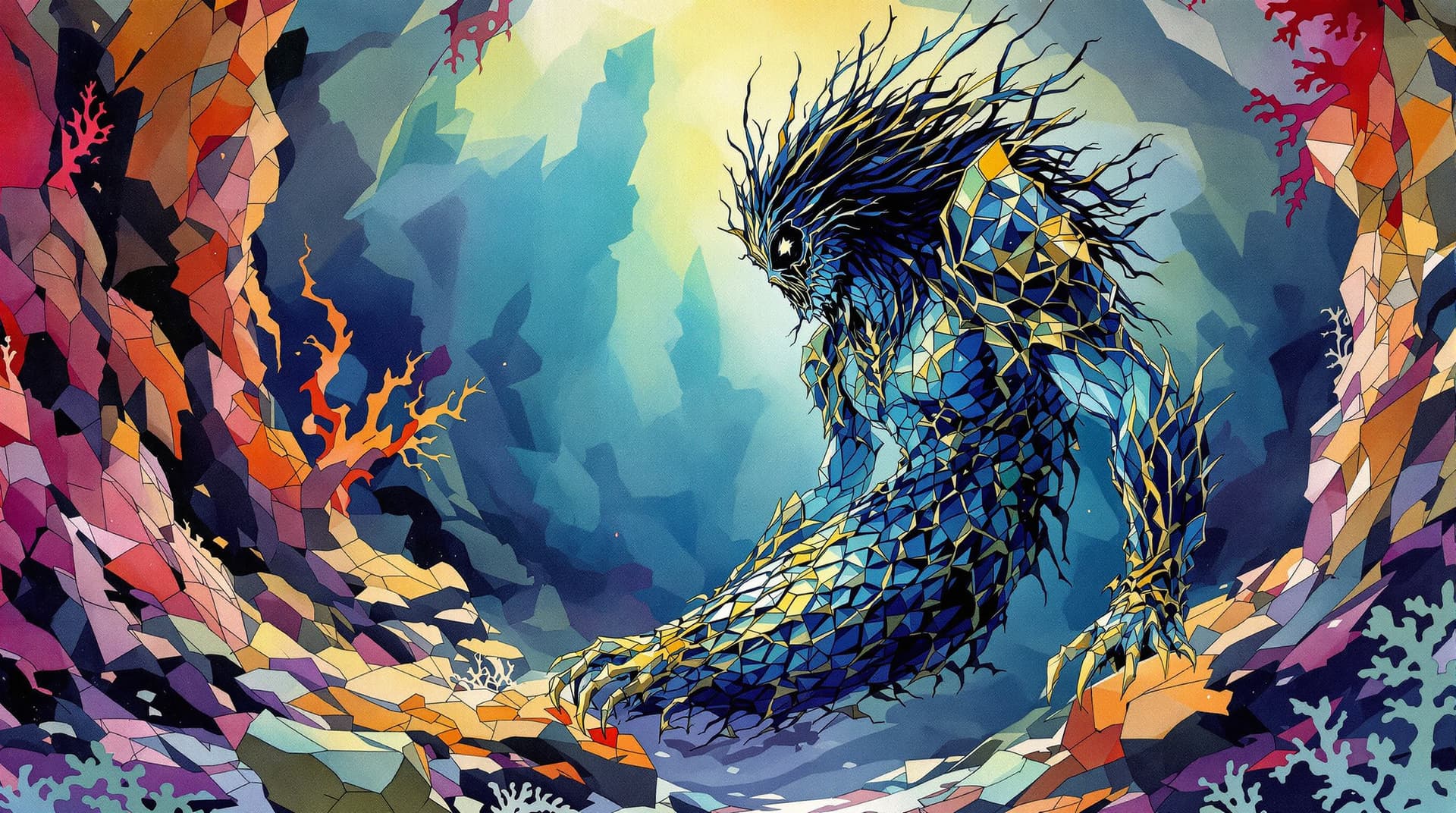 AI generated: watercolor ink wash illustration featuring, bold rich underwater coral gradients and colors
 The ov...