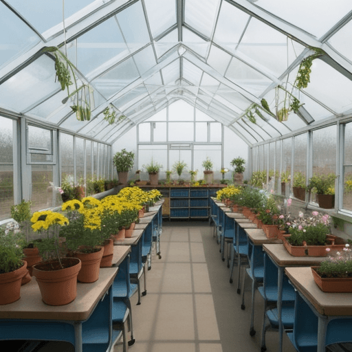 AI generated: classroom greenhouse sunny flowered