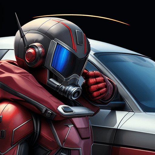 AI generated: wolf humanoid starlord in suit antman aestetic red space robot suit using sun glases, out site next ...