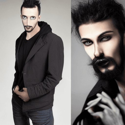 AI generated: Black Hair, Black Eyes, Guy, Goatee, Skinny, Goth