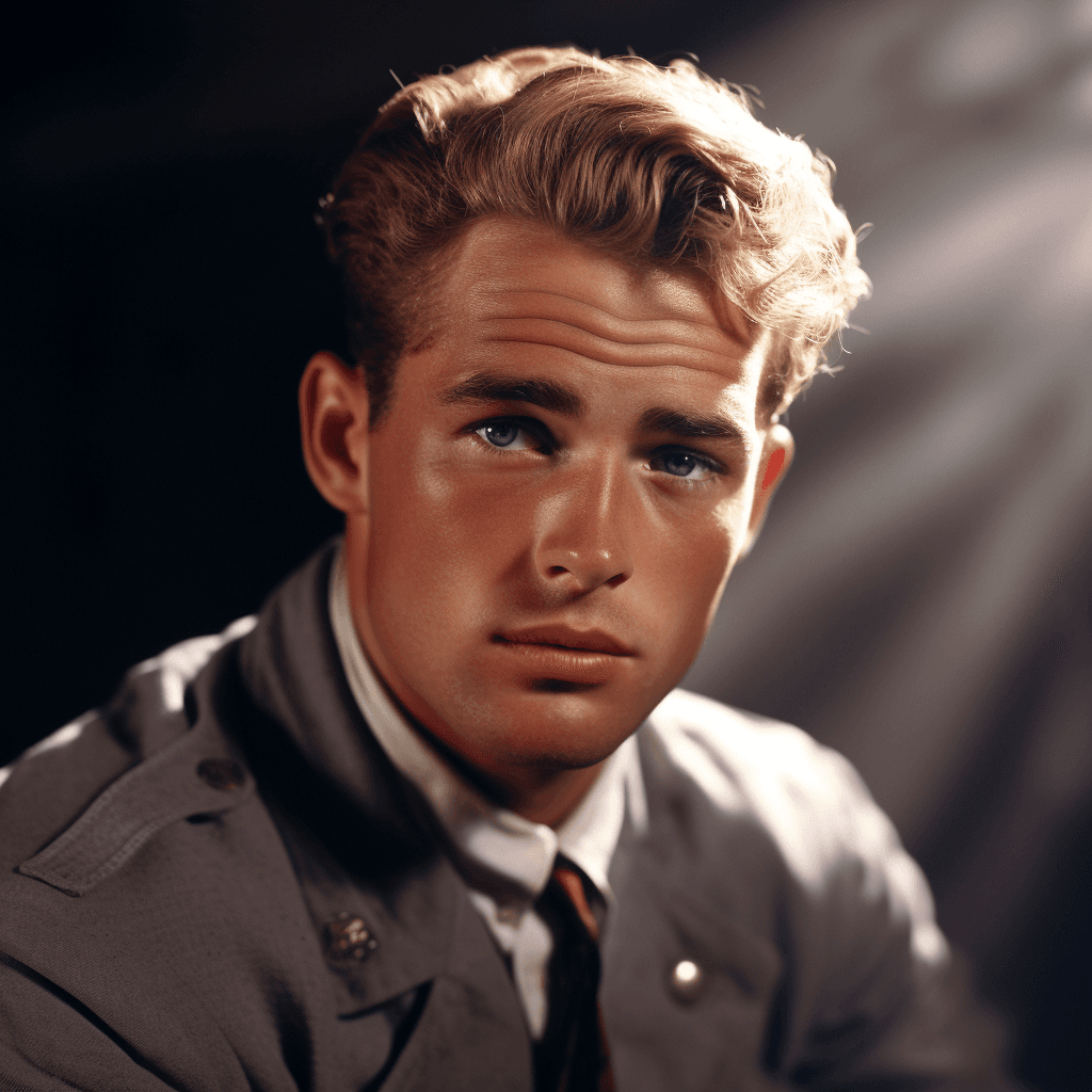 AI generated: german soldier, world war 2, standing, blonde hair, blue eyes, standing, perfect skin, no blemishes,...