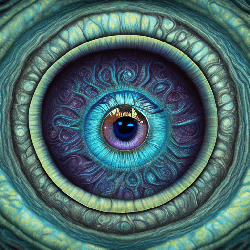 AI generated: An eye illustration, tree roots instead of lashes, intricately-detailed iris, shades of blue, swirli...