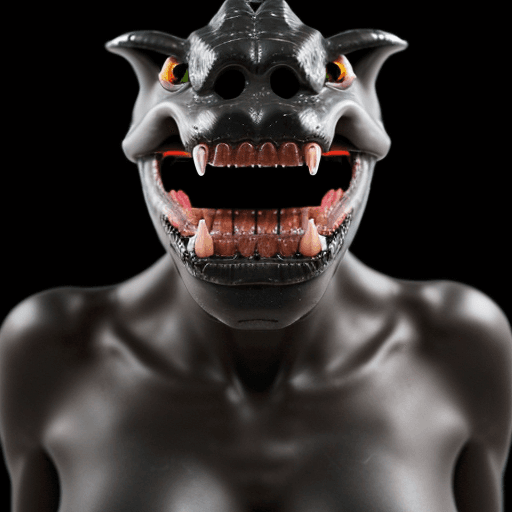 AI generated:  high quality foto of a black monster from energy, 8k, lot of thin fangs in the mouth,  